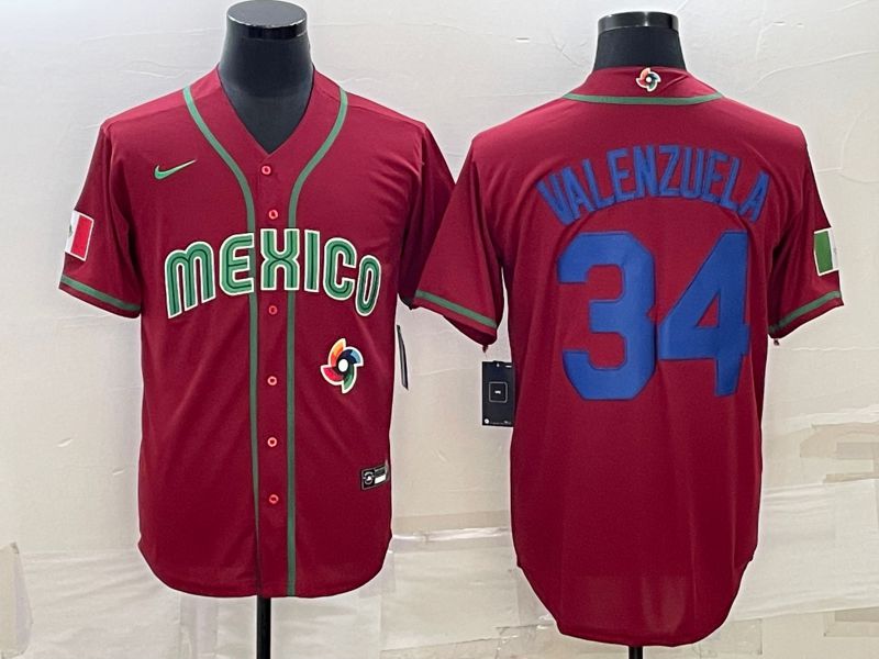 Men 2023 World Cub Mexico #34 Valenzuela Red Nike MLB Jersey18->more jerseys->MLB Jersey